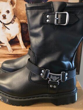 Dr. Doc Martens Anistone Hi Leather Biker Boots Black 32199001 Mens Sz 10 US NEW